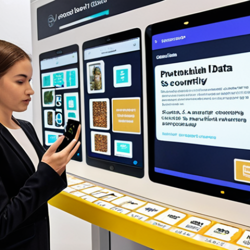 Home 6 **
Sustainable supply chain, showcasing transparent product traceability using blockchain technology. Visualize a diverse group of people collaborating, with digital displays showing real-time data on product origins and ethical sourcing. Include a millennial consumer using a smartphone to scan a product's QR code for information.
**