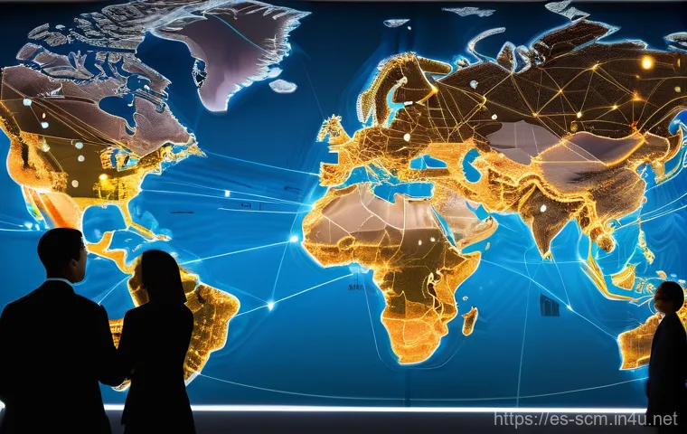 공급망관리 전문가 이직 준비 - **Global Supply Chain Symphony: Interconnected Complexity**
    "A panoramic, vibrant digital illust...