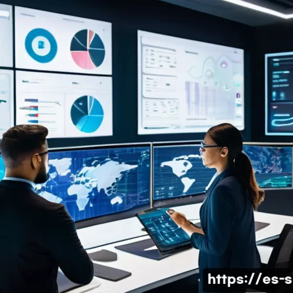 SCM 전문가의 경력 설계 팁 - A modern logistics control room featuring diverse professionals collaborating on digital screens dis...