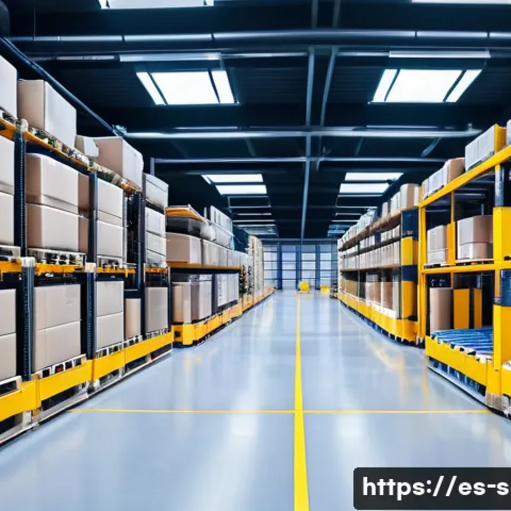 SCM 분야 최신 뉴스 및 트렌드 - A modern logistics warehouse interior featuring advanced robotics and automation: sleek mobile robot...