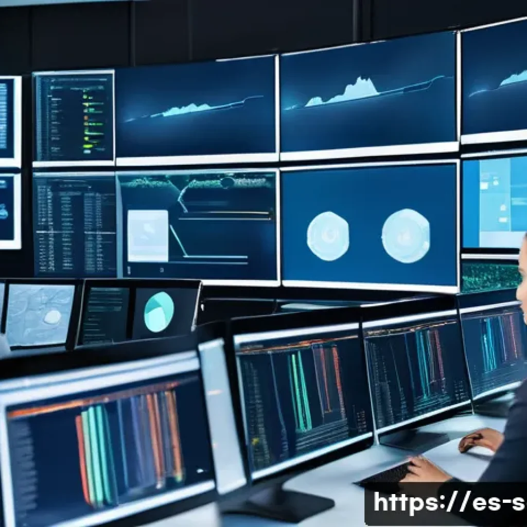 공급망관리와 실무형 교육 프로그램 - A modern logistics control room with diverse professionals actively using multiple digital screens d...