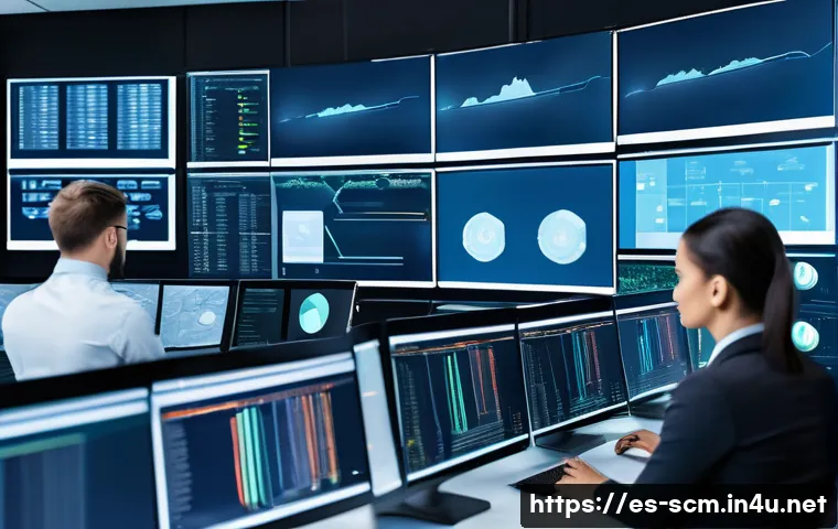 공급망관리와 실무형 교육 프로그램 - A modern logistics control room with diverse professionals actively using multiple digital screens d...