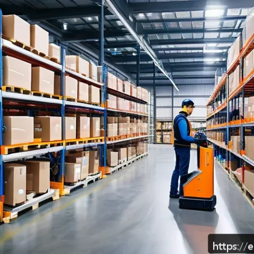 Home 33 공급망관리 실무에서의 프로세스 간소화 - A modern warehouse interior featuring collaborative robots (cobots) and human workers wearing safety...