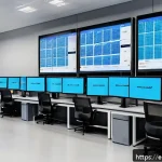 Home 20 공급망관리와 AI 기반 솔루션 활용 - A modern logistics control room in a Spanish distribution center, featuring large digital screens di...