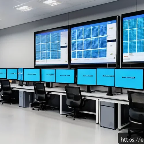 Home 32 공급망관리와 AI 기반 솔루션 활용 - A modern logistics control room in a Spanish distribution center, featuring large digital screens di...