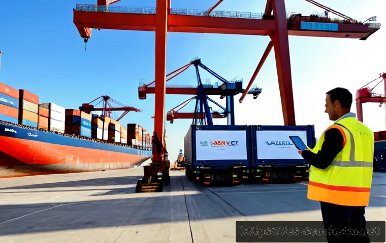 Home 17 공급망관리와 글로벌 물류 서비스 - Photorealistic global supply chain management scene at the Port of Valencia, Spain: organized shippi...